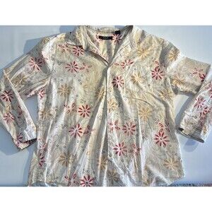 Axis LA Mens 2X  Cream Hawaiian Tropical Floral Beach Hippie Long Sleeve Shirt